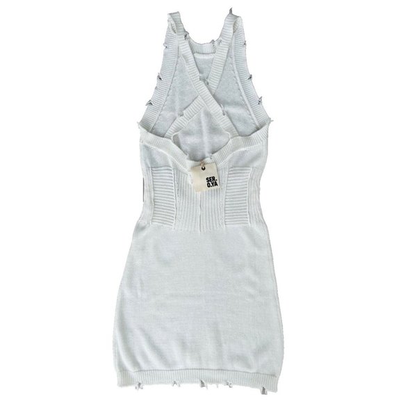 SER.O.YA  Criss Cross Back Knit Distress Dress White - Picture 4 of 4